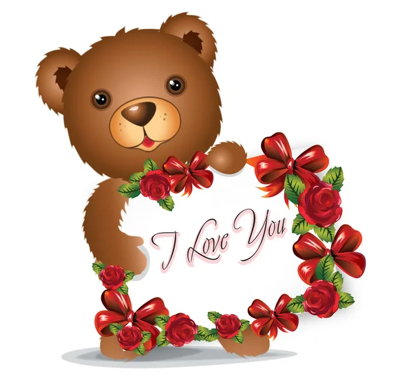 Ours en peluche brun avec carte de vœux — Photo