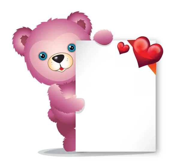 Roze teddybeer met wenskaart — Stockfoto
