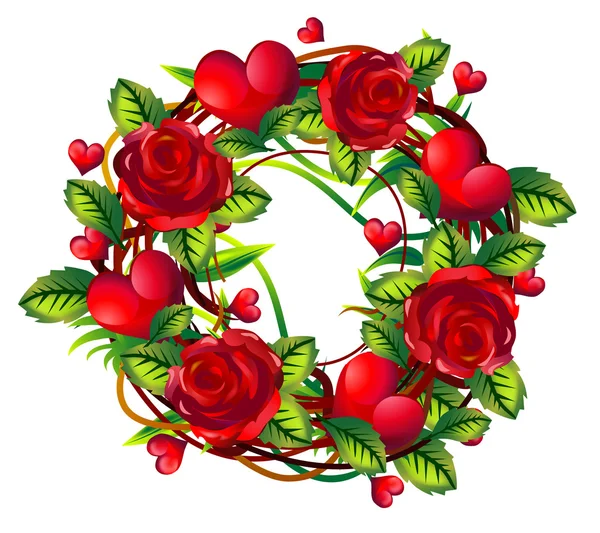 Wreath of roses and hearts — Stock Photo, Image
