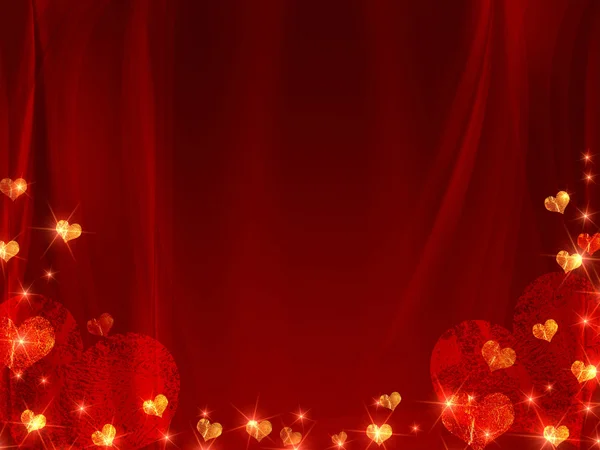 Hintergrund mit goldenen und roten Herzen — Stockfoto