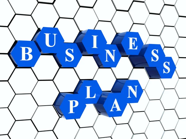 Plan de negocio - hexaedros azules en la estructura celular — Foto de Stock