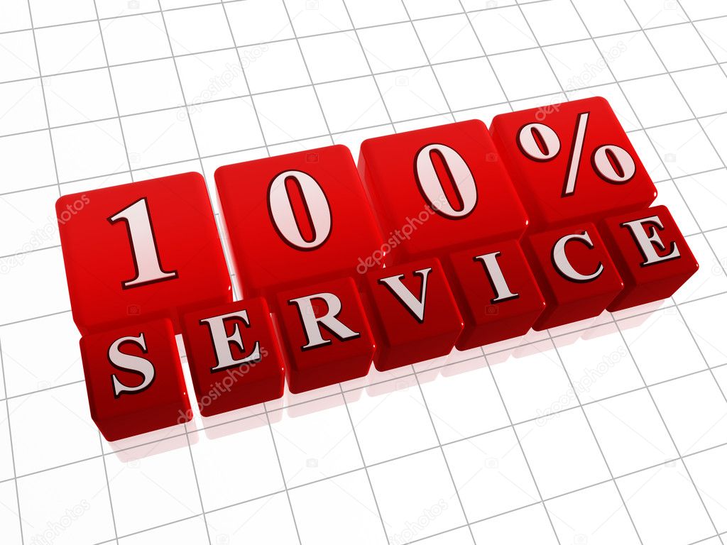 100 percent service - 3d text over red box