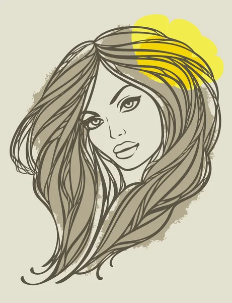 çiçek ile uzun saçlı kız portresi. vektör çizim.