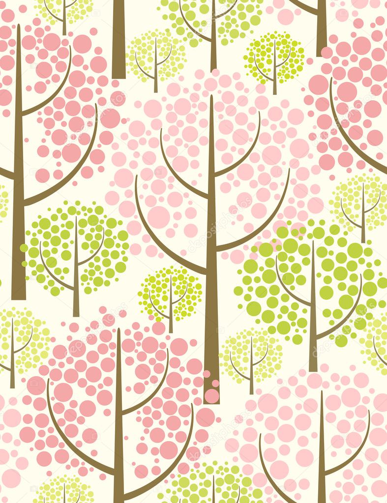 Spring forest. Seamless vector pattern in green.