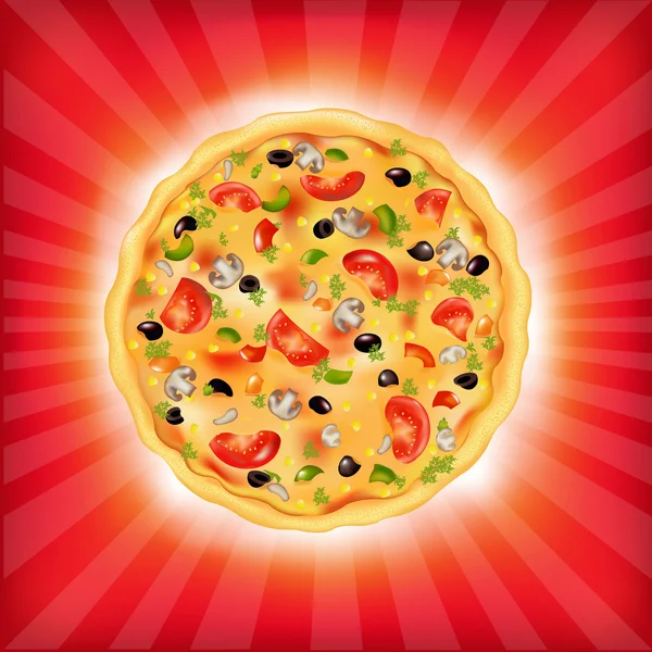 Sunburst háttér pizza — Stock Vector