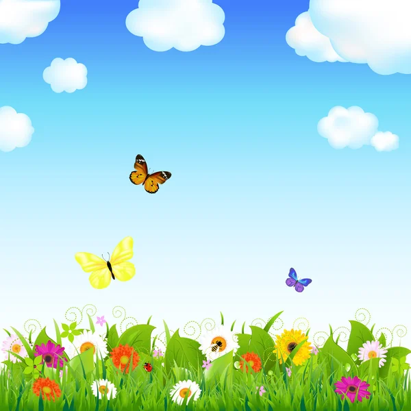 Flower Meadow With Butterflies — Stock Vector