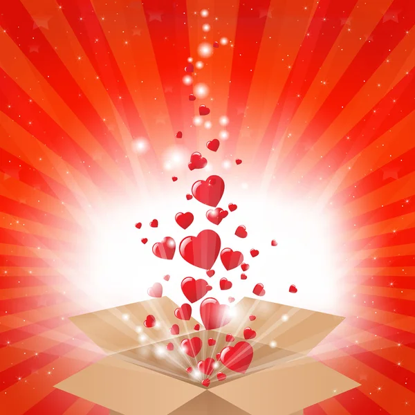 Geschenkbox mit Sternen und Herzen — Stockvektor