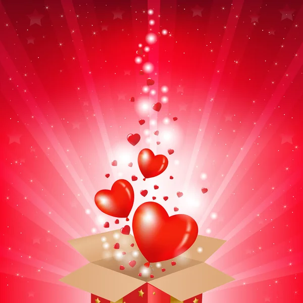 Cartão de Dia dos Namorados com caixa e Sunburst — Vetor de Stock