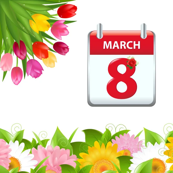 カレンダーと花の境界線 — ストックベクタ