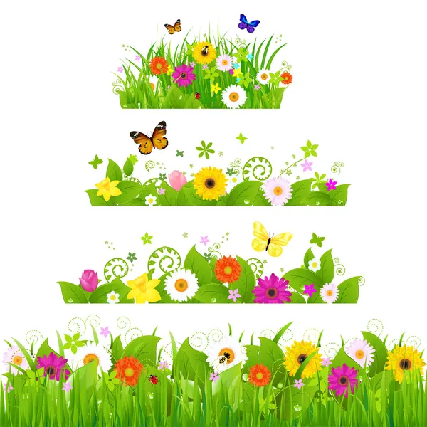 Herbe avec ensemble de fleurs — Image vectorielle
