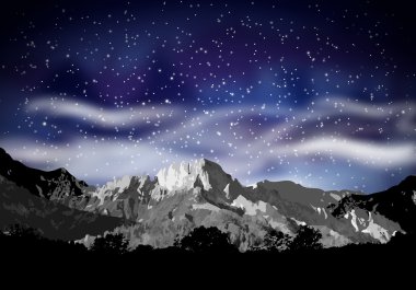 soyut dağ silueti ve gece gökyüzü