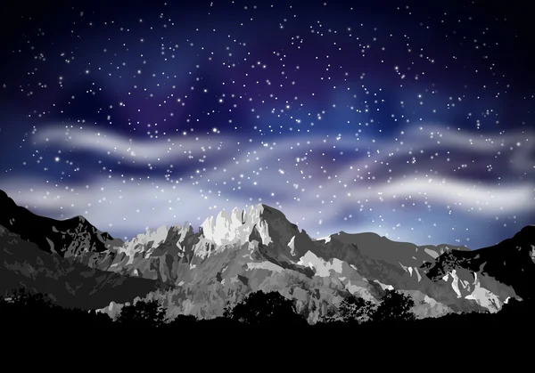 Soyut dağ silueti ve gece gökyüzü — Stok Vektör