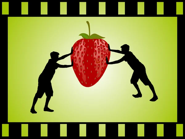 Two boys with big strawberrie — Stock Vector