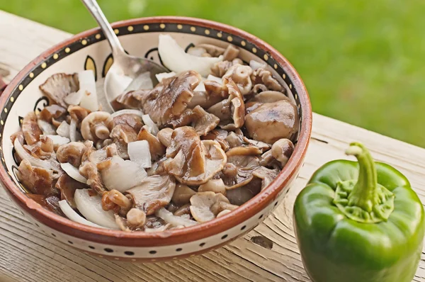 Salad from mushrooms, green pepper — Stock Photo, Image