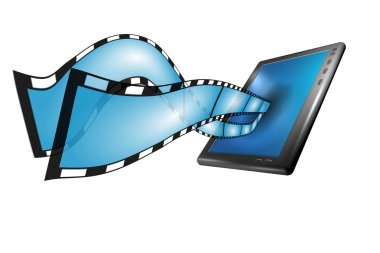 Tablet pc with movie strip in 3d clipart