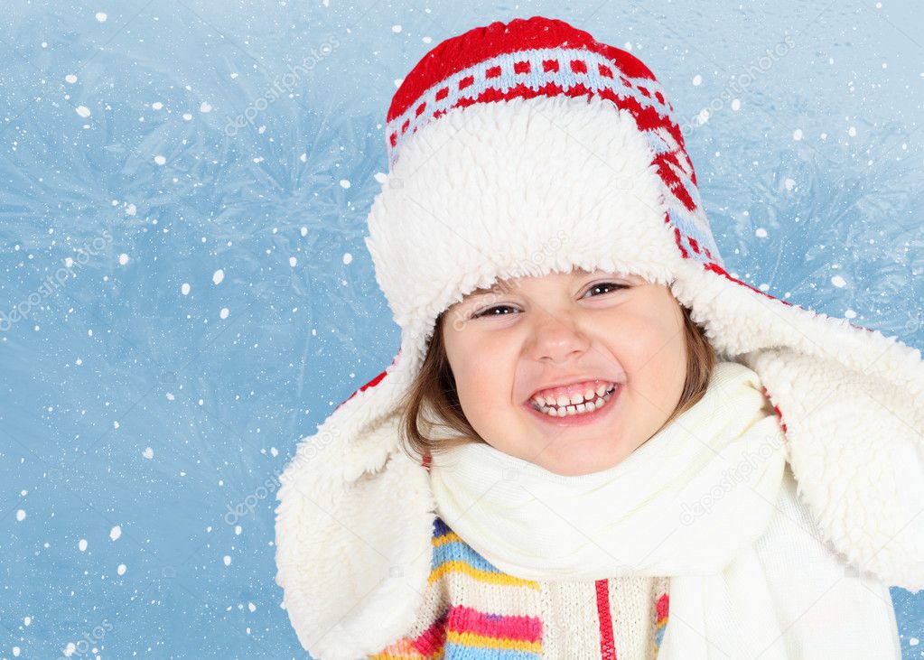 Little Girl in Winter Hat Laughing