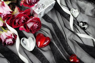 Hearts over Black Textile Still Life clipart