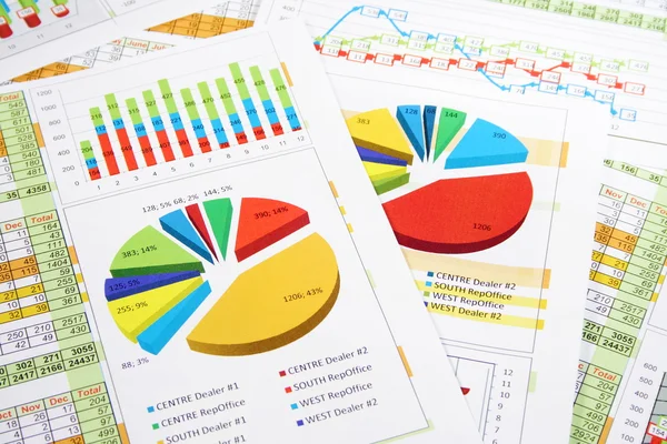 Értékesítési jelentés számok, grafikonok és diagramok — Stock Fotó