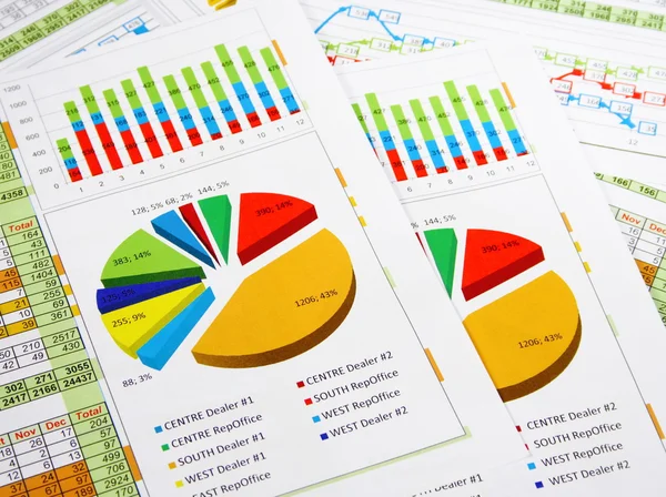 Colorful Report in Charts and Diagrams — Stock Photo, Image