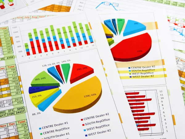 Értékesítési jelentésben, grafikonok és diagramok — Stock Fotó
