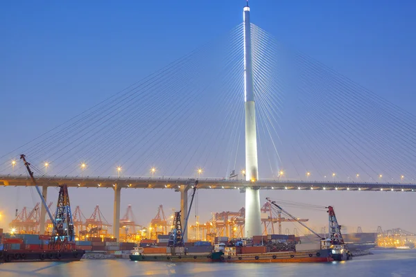 Terminal à conteneurs et pont tailleur de pierre à Hong Kong — Photo