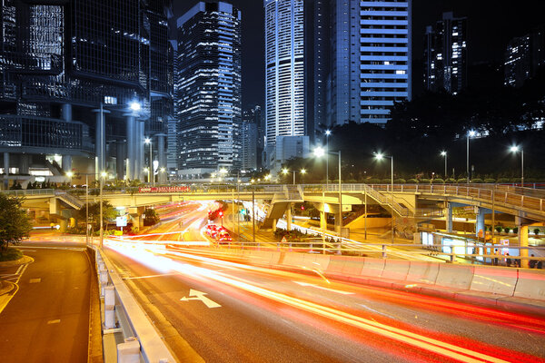 Modern city traffic at night