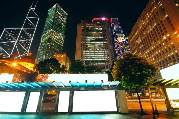 stock image Blank billboard on bus stop at night