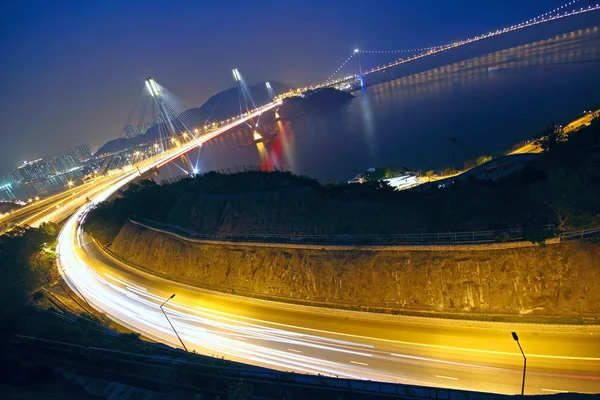 Hong kong köprü gece ulaşım — Stok fotoğraf