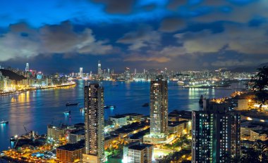 Asya'da Hong kong gece, modern şehir