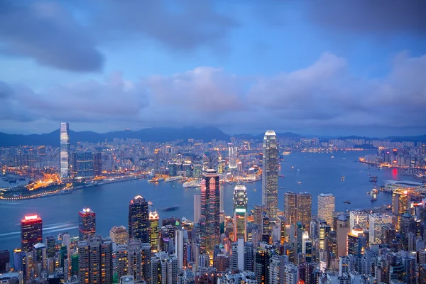Sonnenuntergang des Stadtbildes in Hongkong — Stockfoto