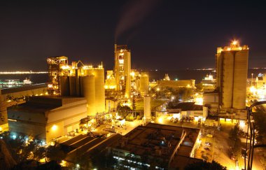 Cement Plant at night clipart