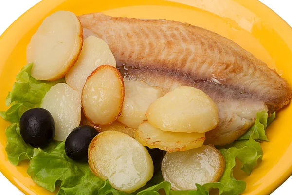 Fish with roasted potatoes — Stock Photo, Image