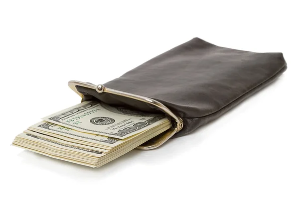 Long purse with a stack of dollars — Stock Photo, Image