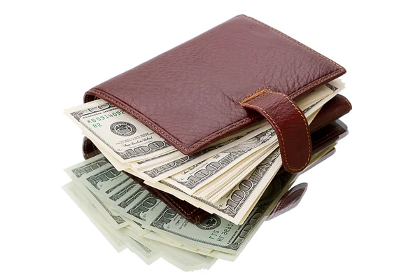 Πορτοφόλι με δολάρια σε λευκό — Φωτογραφία Αρχείου