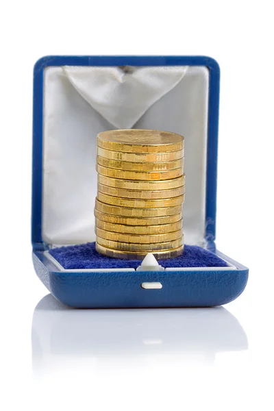 Gold Coins in a box — Stock Photo, Image
