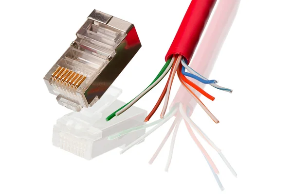 Nätverk anslutning element och kabel cat 5 — Stockfoto