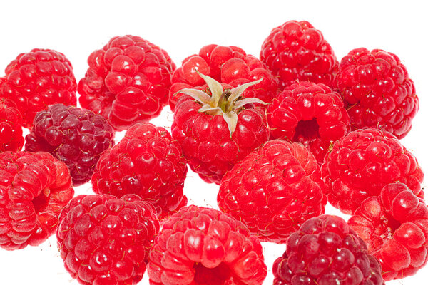 Fresh raspberries isolated on a white background