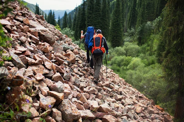 Dva backpackers v horách — Stock fotografie