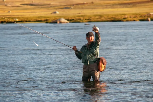 Pesca con mosca en Mongolia — Foto de Stock
