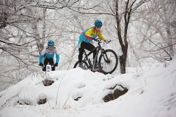 stock image Winter mountain bike competition