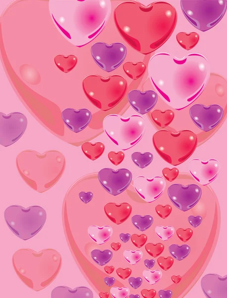 Mooie kleur hartjes op een roze achtergrond. — Stockvector