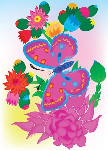 Fondo de verano con la mariposa y los colores . — Archivo Imágenes Vectoriales