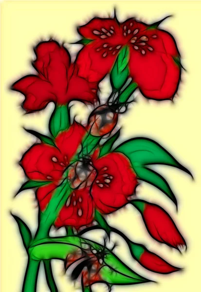 Bouquet rouge de fleurs avec une coccinelle — Photo