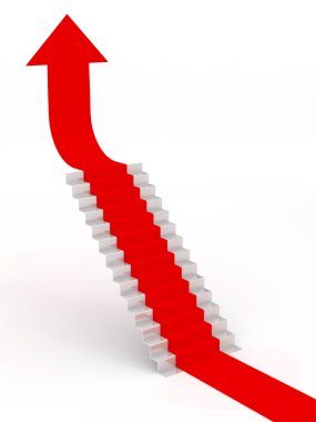 Stairs leading up with arrow. 3D image clipart