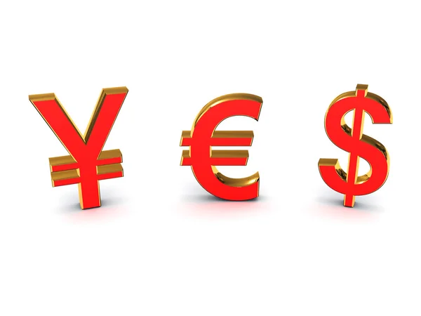 The word yes out of the euro and the yen the dollar. 3D image — Stock Photo, Image