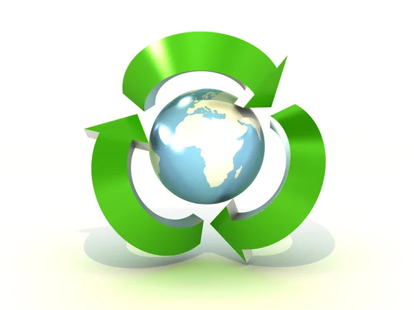 Recycling world on white background. 3D image — Stock Photo, Image