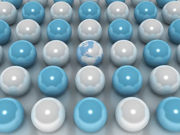 stock image A lot of balls and globe on white background. 3D image