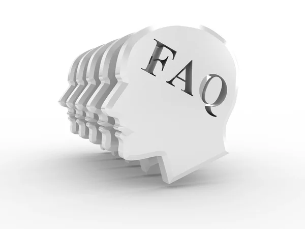 Head with word FAQ on white background. 3D image — Stock Photo, Image