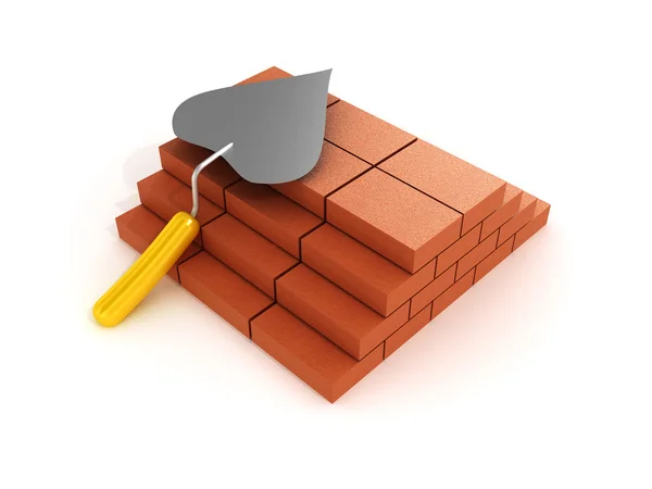Building a shovel and bricks on white background. 3D image — Stock Photo, Image