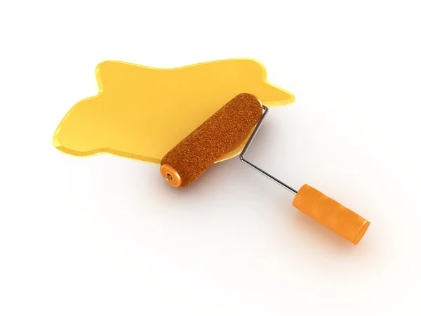 Rodillo con pintura naranja. Imagen 3D — Foto de Stock